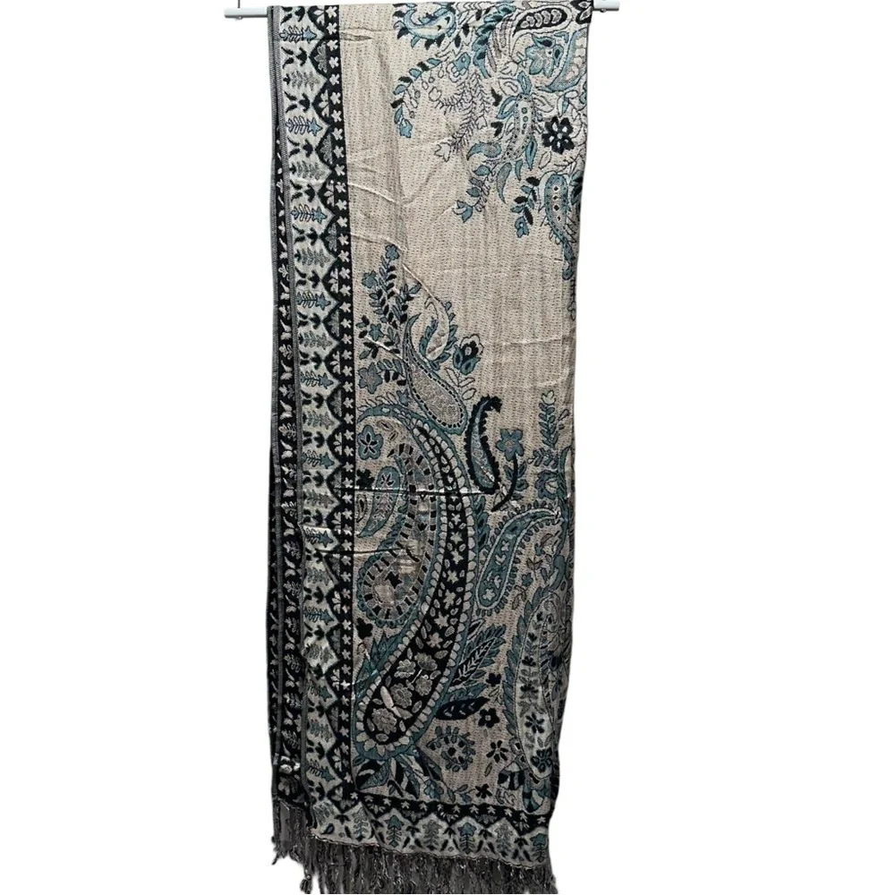 Elegant Shawl Wrap Scarf Double-Sided Super Soft Rayon Silver Emerald Green